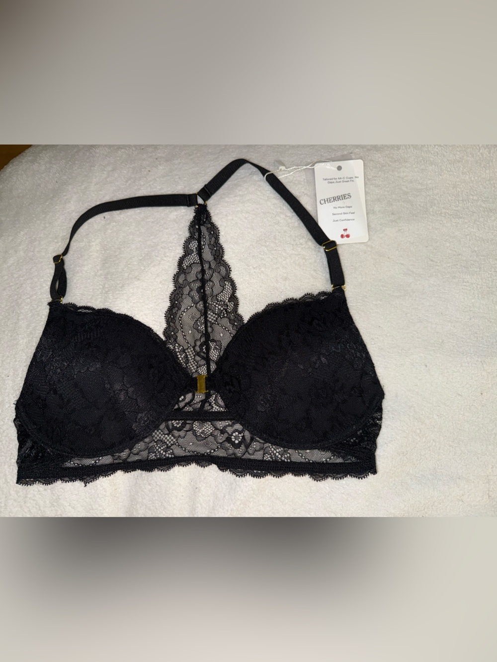 Cherries Lace Racerback Push-Up Bra - Black